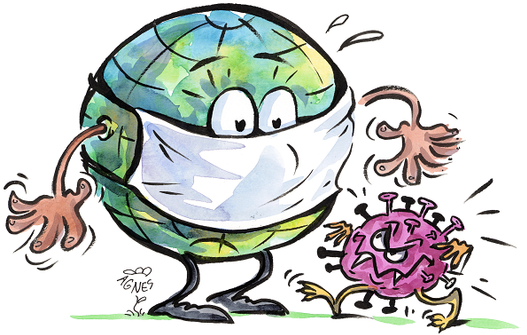 http://www.Live-Karikaturen.ch, CC BY-SA 4.0 Karikatur Erde + Coronavirus